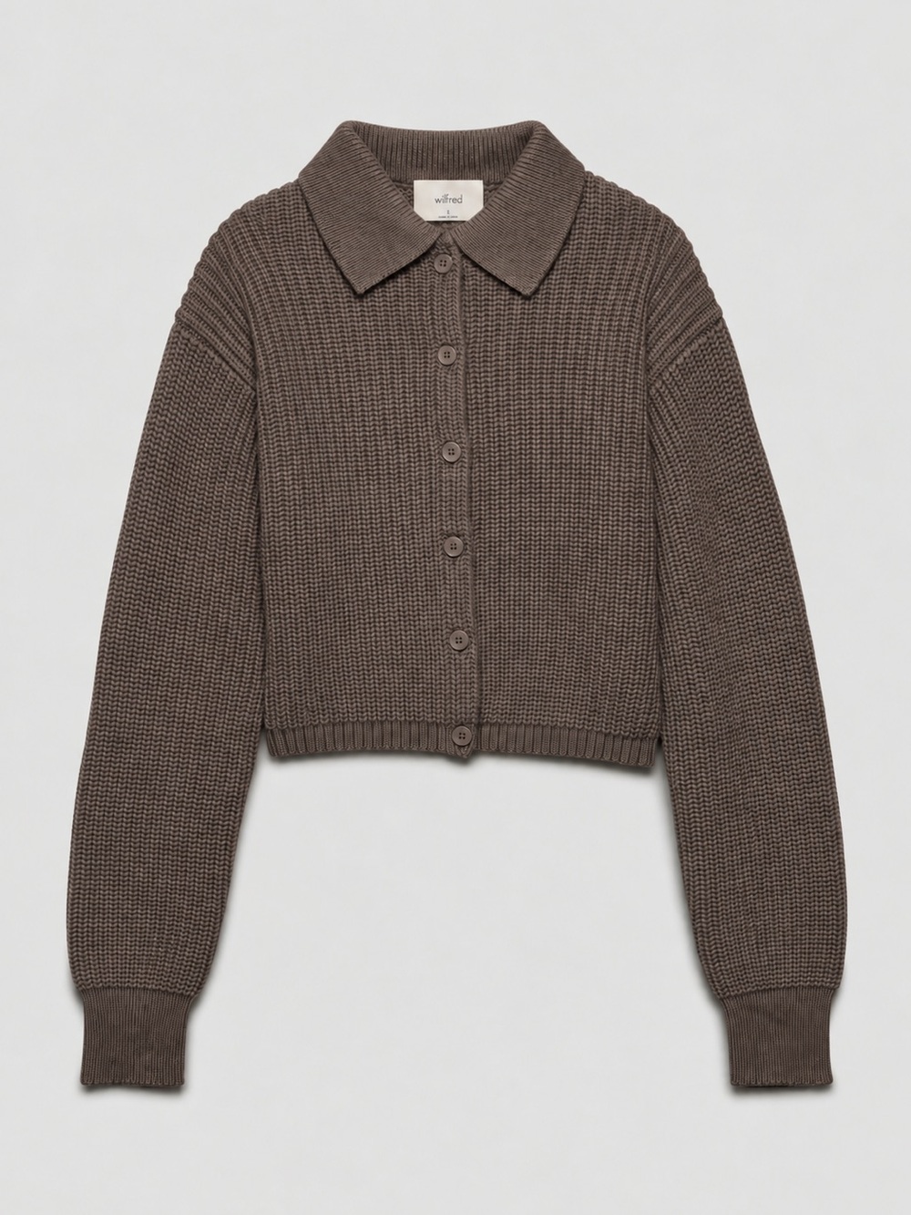 Wilfred Brown Ribbed Collared Button-Up Cardigan - Picture 8 of 8